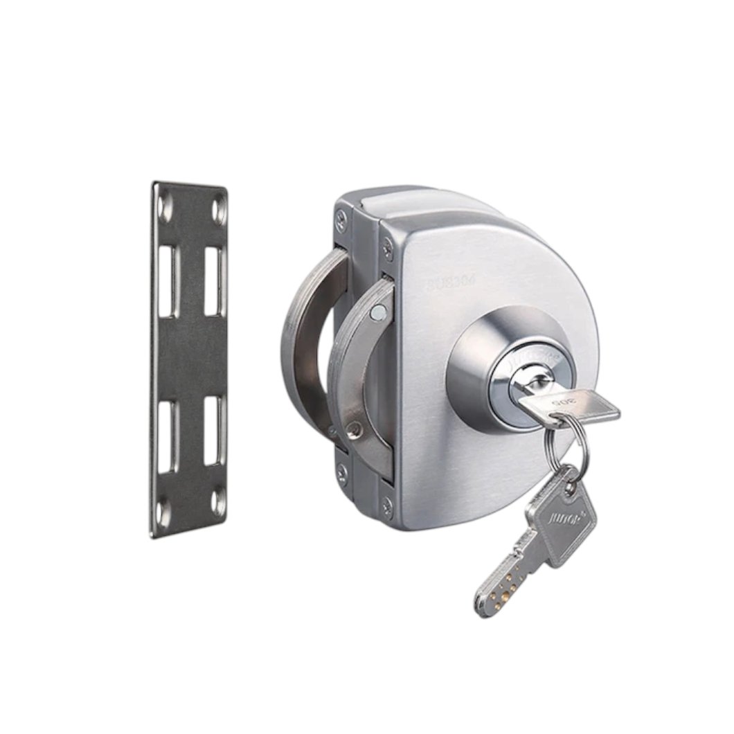 Wall To Glass Door Lock with Strike Plate (one Side Key One Side Knob)